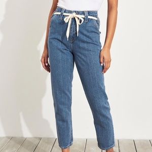 Hollister Pinstripe Blue Mom Jeans 5 Short